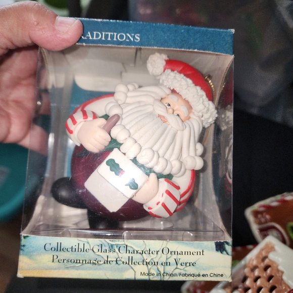 TRADITIONS NIB VINTAGE SANTA CLAUS GLASS & CLAY CHRISTMAS ORNAMENTS BALL - Picture 1 of 5